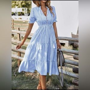 Vertical stripe ruffle hem dress size L